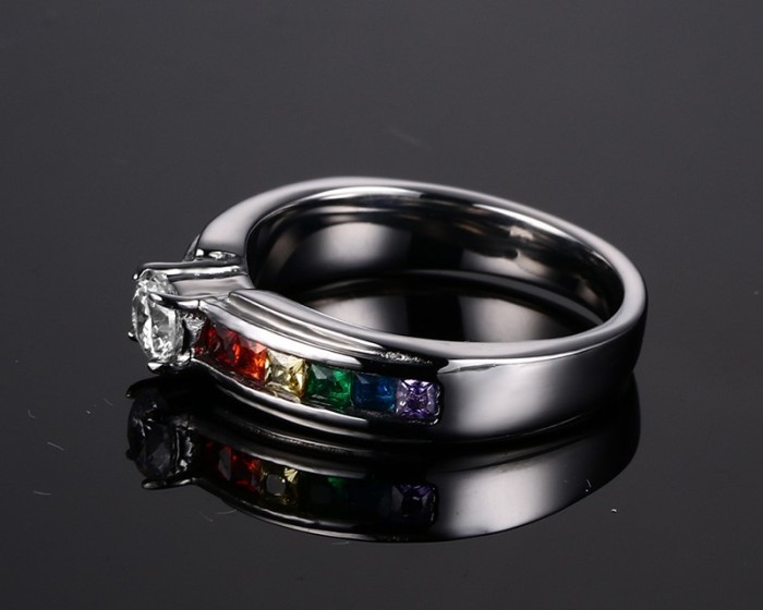 Stainless Steel Gay Lesbian Rainbow CZ Ring Amazon