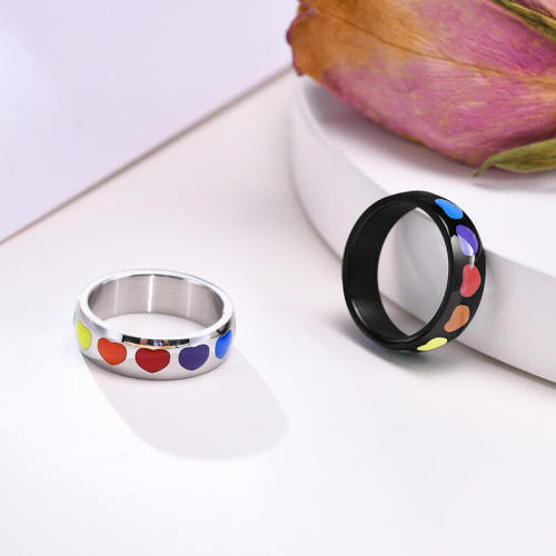 Wholesale Stainless Steel Wedding Band with Rainbow Heart