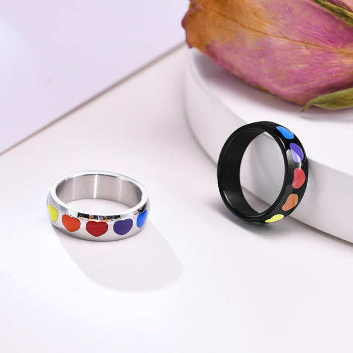 Wholesale Stainless Steel Wedding Band with Rainbow Heart