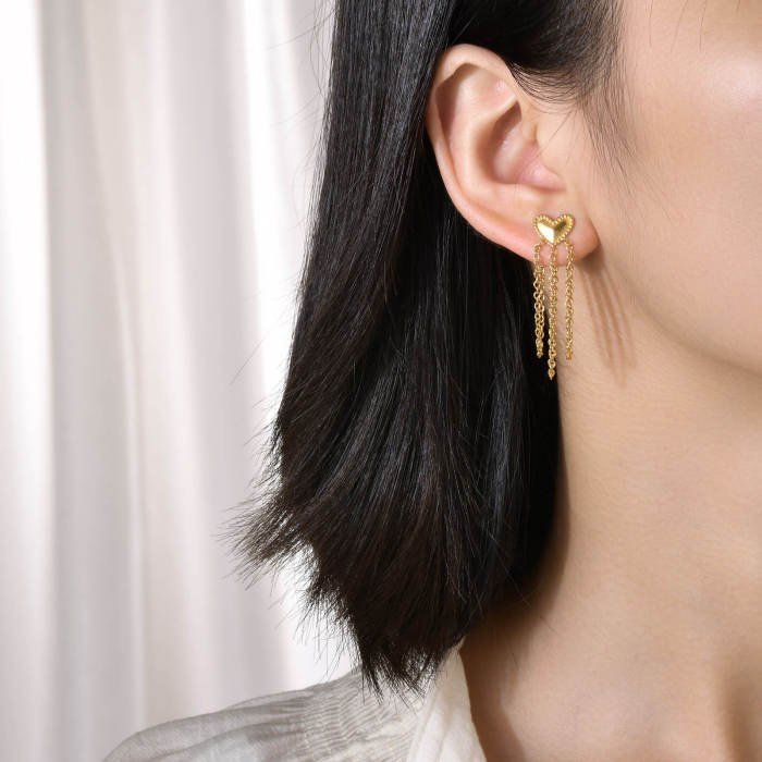 Wholesale Stainless Steel Hear Earring with Chain