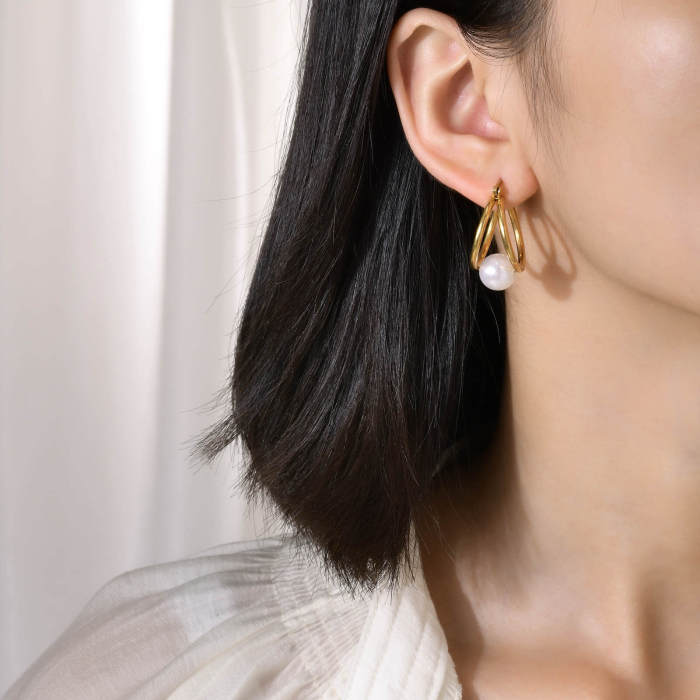 Wholesale Stainless Steel Imitation Pearl Earrings