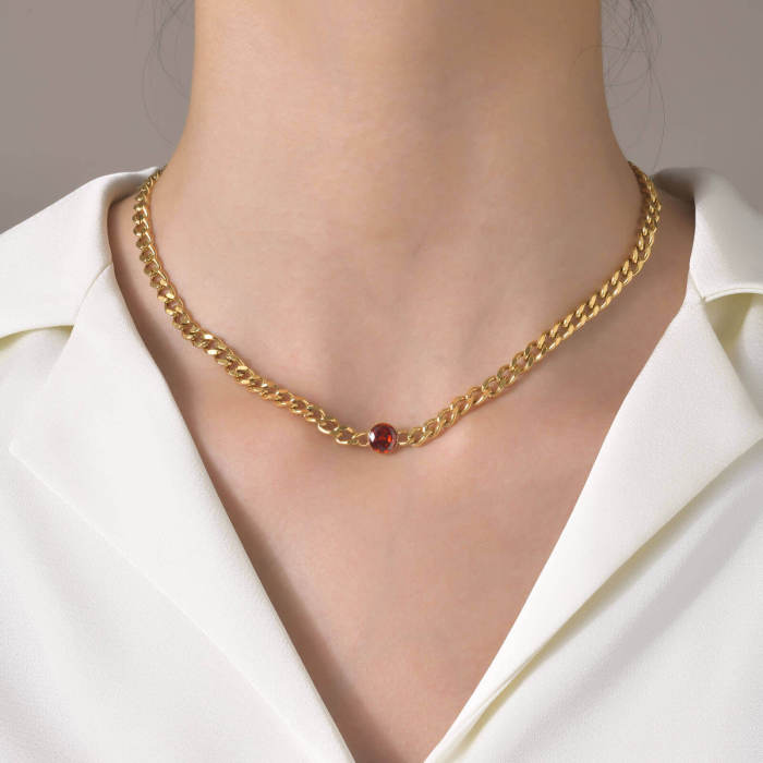 Wholesale Stainless Steel and Green Zirconia Necklace