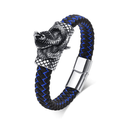 Wholesale Stainless Steel Cobra Leather Bracelet