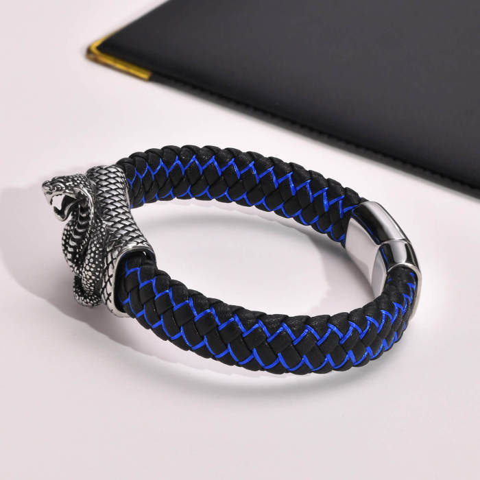 Wholesale Stainless Steel Cobra Leather Bracelet