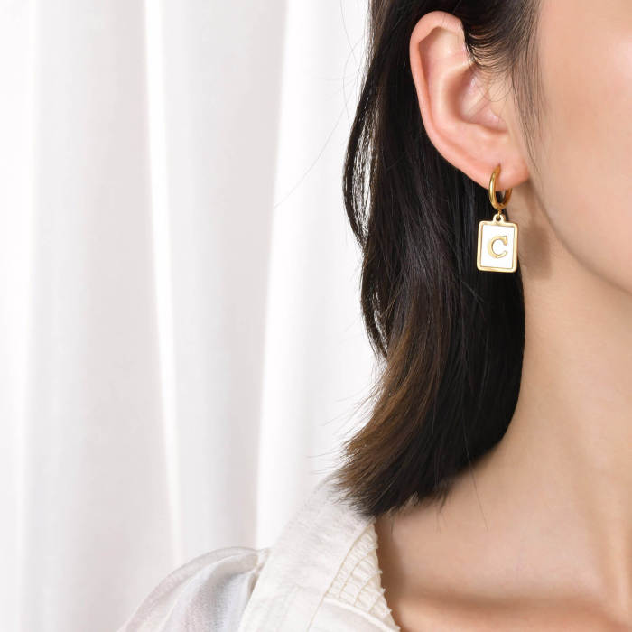 Wholesale Stainless Steel Shell Letter Earrings