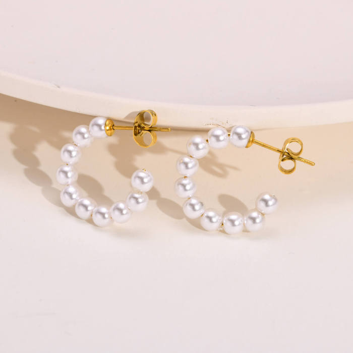 Wholesale Stainless Steel and Imitation Pearl Earring
