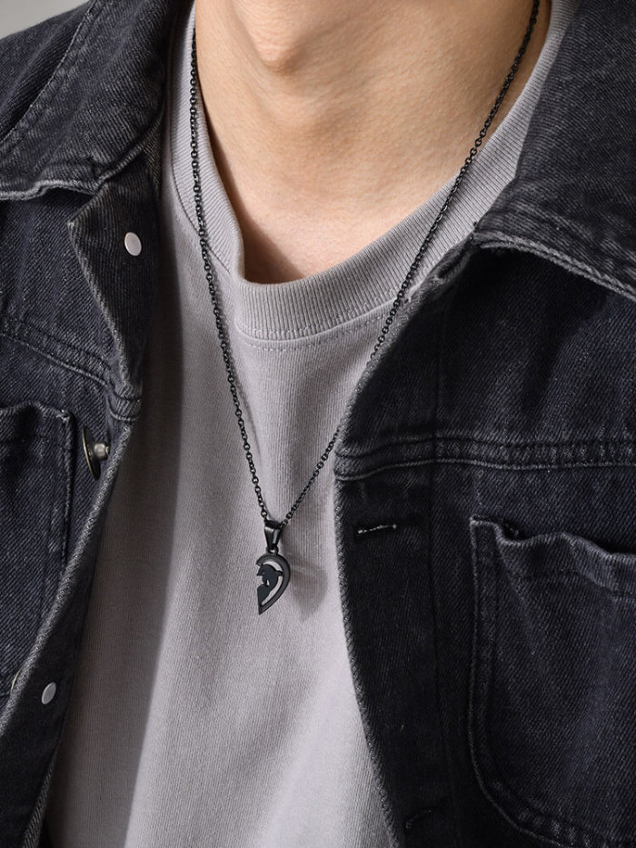 Wholesale Stainless Steel Dolphin Couple Puzzle Necklace