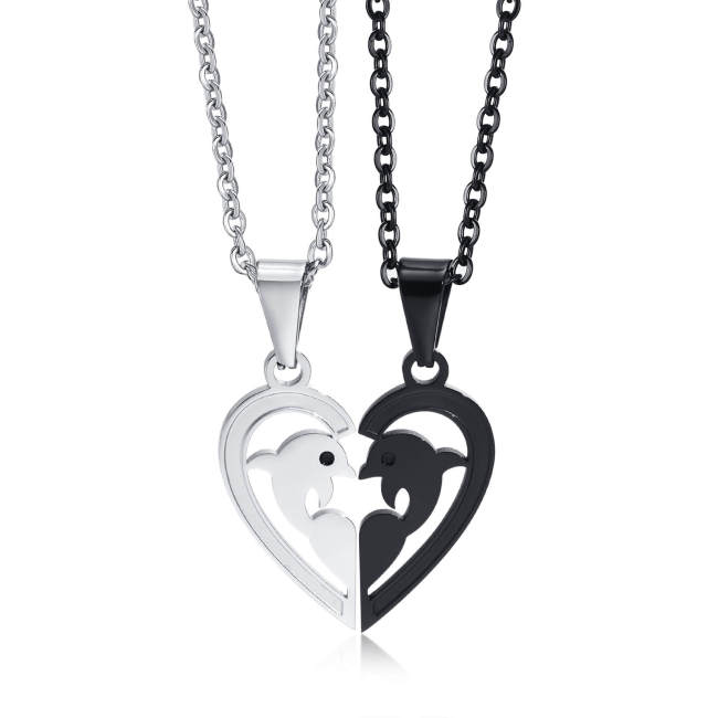 Wholesale Stainless Steel Dolphin Couple Puzzle Necklace