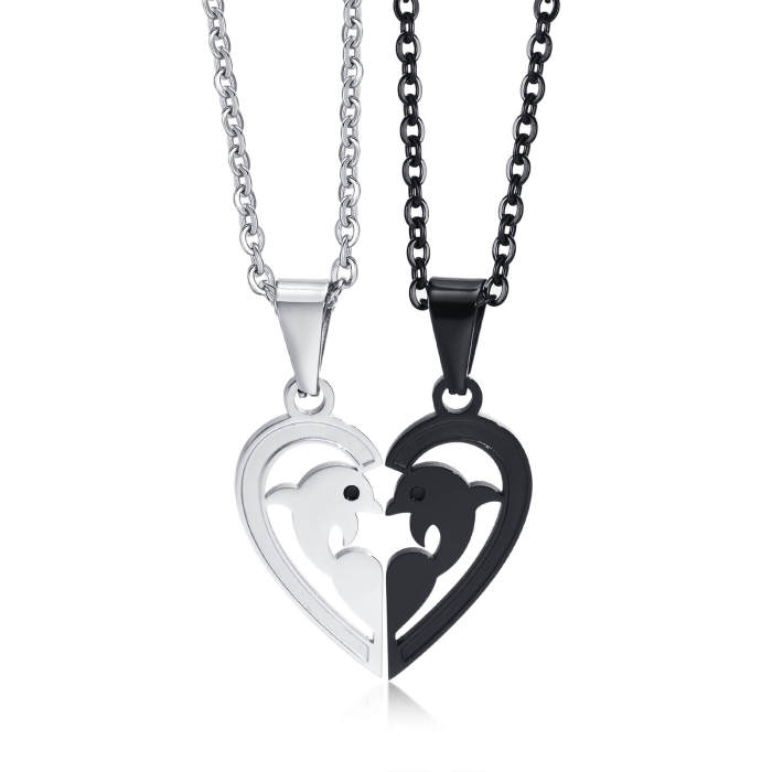 Wholesale Stainless Steel Dolphin Couple Puzzle Necklace