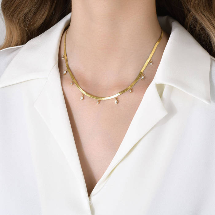 Wholesale Stainless Steel Women Necklace with CZ