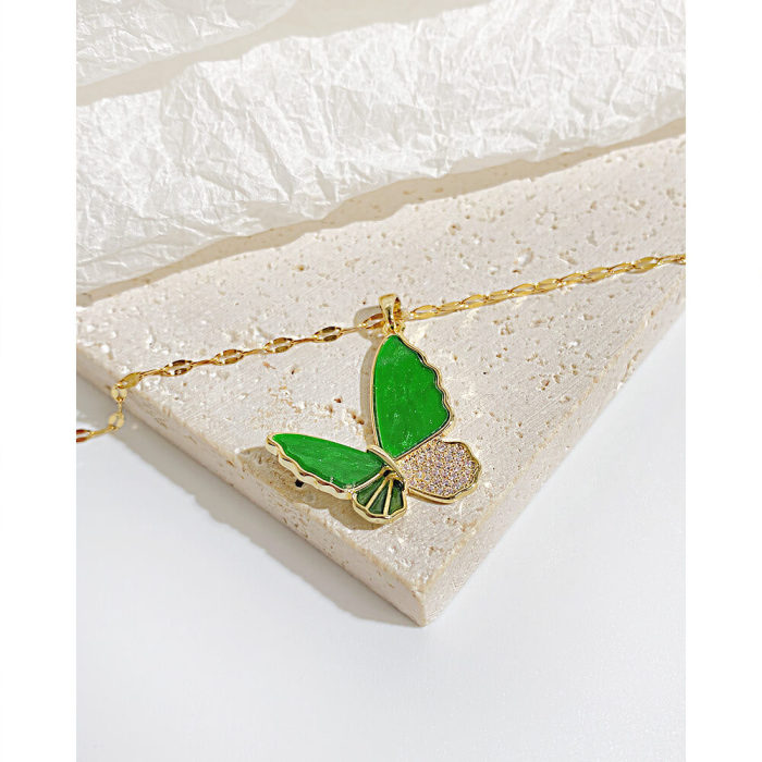 Wholesale Copper Green Butterfly Clavicle Chain