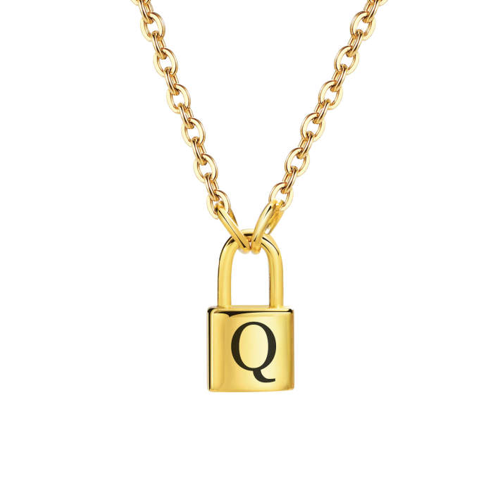 Wholesale Stainless Steel Lock Initials Necklace
