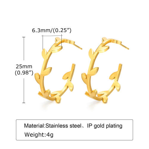 Wholesale Stainless Steel Leaf C-shaped Earrings