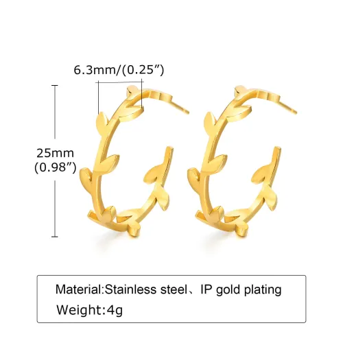 Wholesale Stainless Steel Leaf C-shaped Earrings