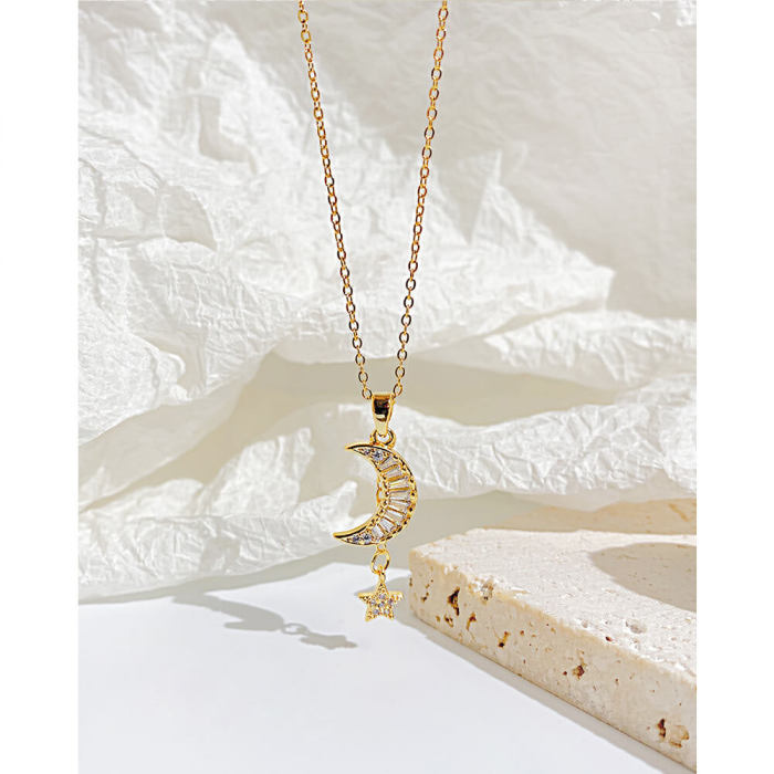 Wholesale Copper Moon and Star Pendant Necklace