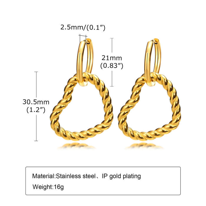 Wholesale Stainless Steel Twist Heart Shaped Earrings