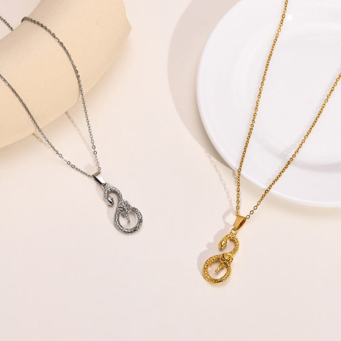 Wholesale Stainless Steel Women Rose Snake Pendant