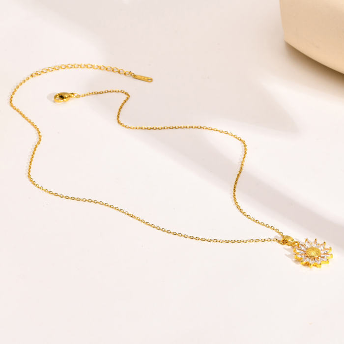 Wholesale Stainless Steel CZ Sun Flower Pendant
