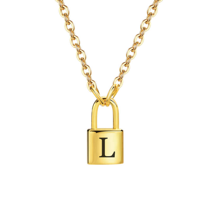 Wholesale Stainless Steel Lock Initials Necklace