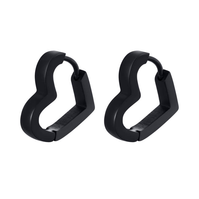 Wholesale Stainless Steel Black Heart-shaped Earrings