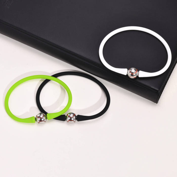Wholesale Steel Baseball Silicone Bracelet