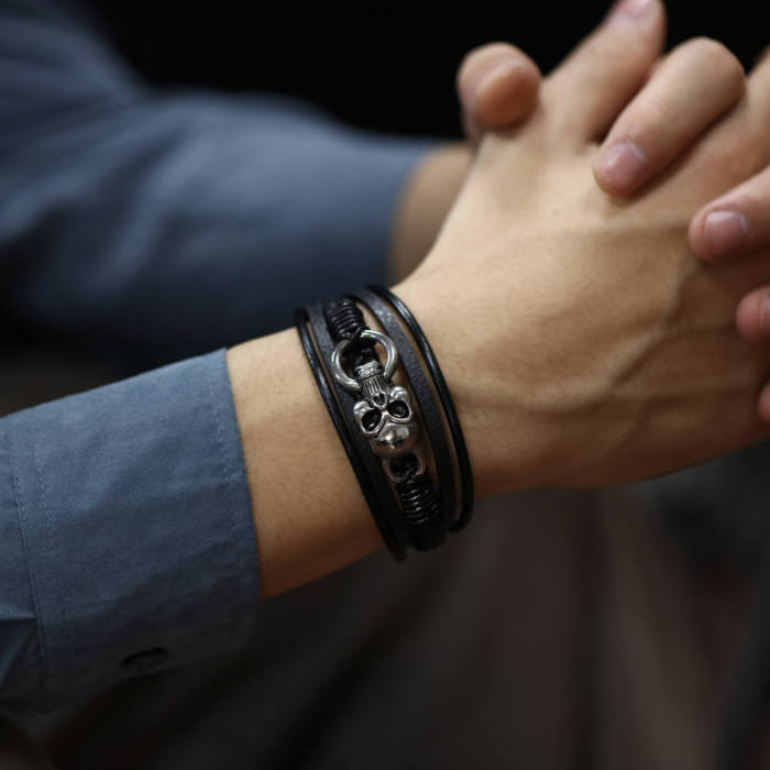 Wholesale Hand-woven Multi-layered Leather Bracelet for Men