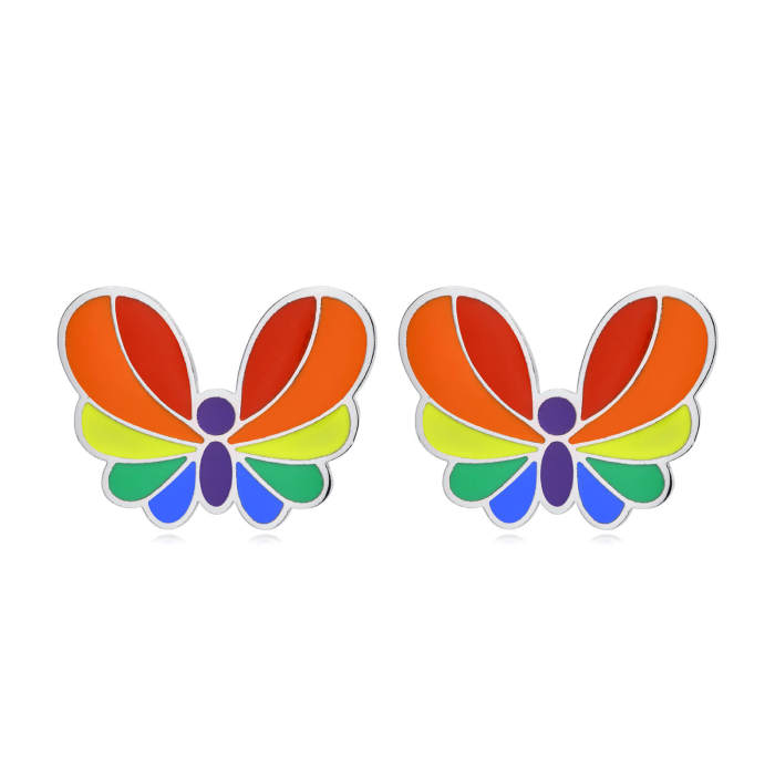 Wholesale Stainless Steel Rainbow Butterfly Earrings
