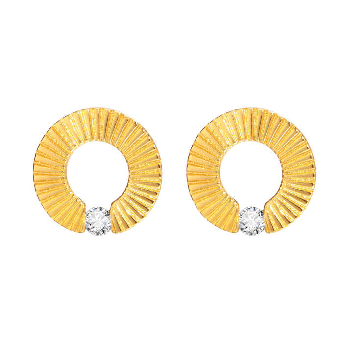Wholesale Stainless Steel White Zirconia Embossed Earrings
