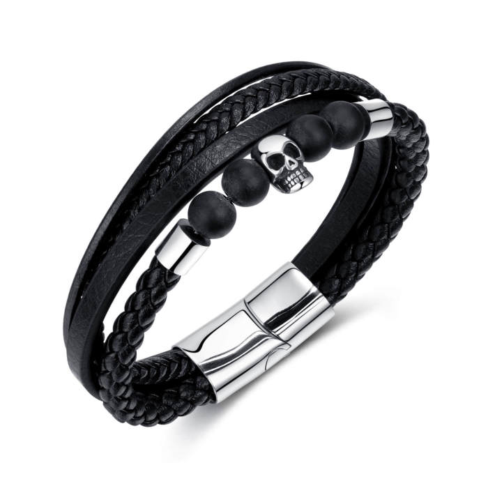 Wholesale Skull Leather Bracelet for Men