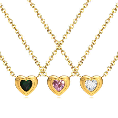 Wholesale Stainless Steel Heart-shaped Zirconia Necklace