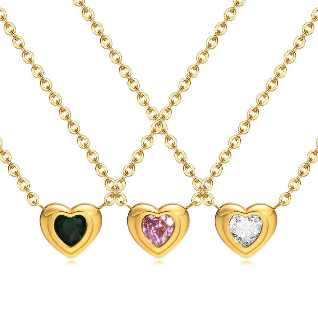 Wholesale Stainless Steel Heart-shaped Zirconia Necklace