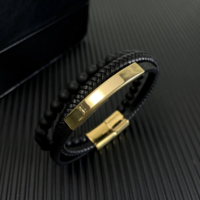 Wholesale Volcanic Stone Men's Multi-layer Leather Bracelet