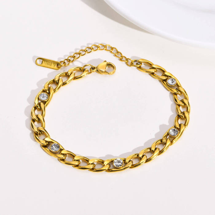 Wholesale Stainless Steel Zirconia NK Chain Bracelet