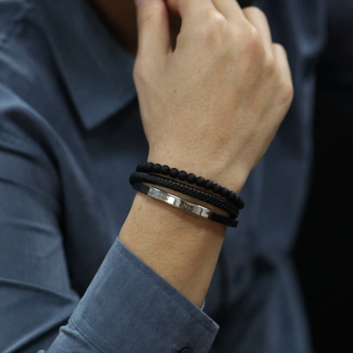 Wholesale Volcanic Stone Men's Multi-layer Leather Bracelet