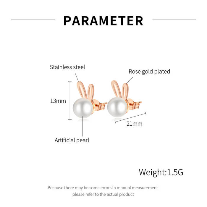 Wholesale Stainless Steel Imitation Pearl Rabbit Earrings