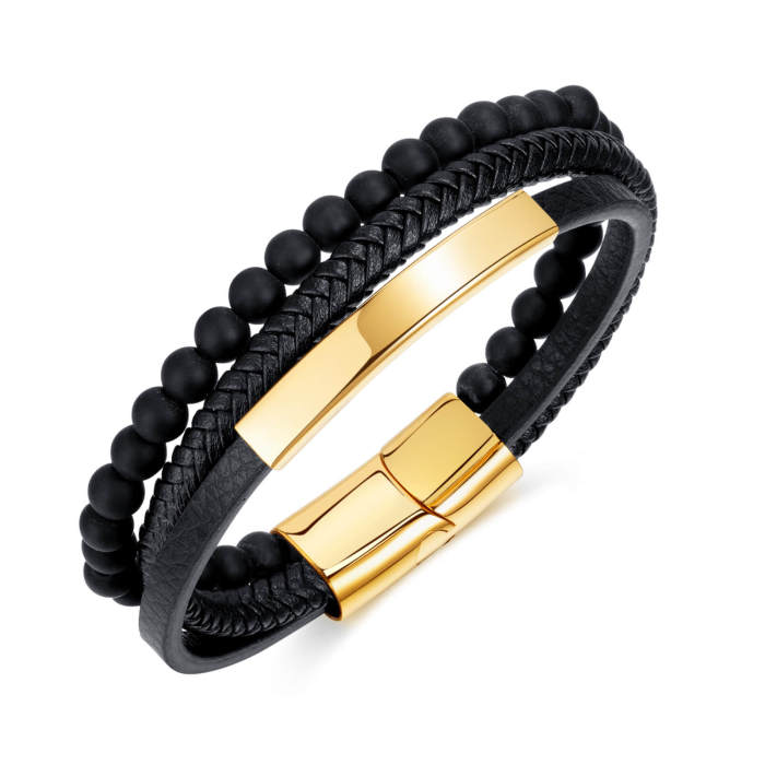 Wholesale Volcanic Stone Men's Multi-layer Leather Bracelet