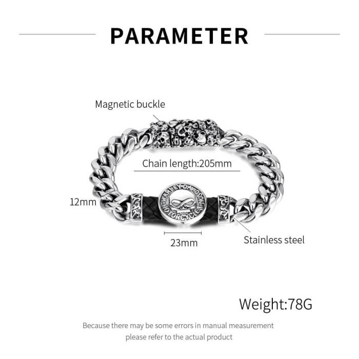 Wholesale Stainless Steel Men Skull Bracelet