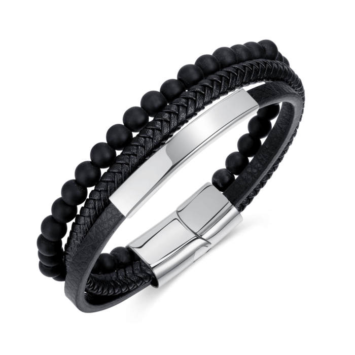 Wholesale Volcanic Stone Men's Multi-layer Leather Bracelet