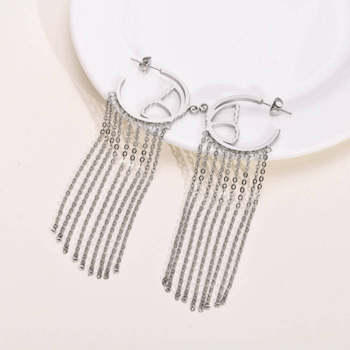Wholesale Stainless Steel Butterfly Tassel Earrings