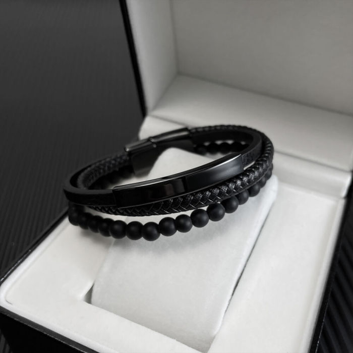 Wholesale Volcanic Stone Men's Multi-layer Leather Bracelet