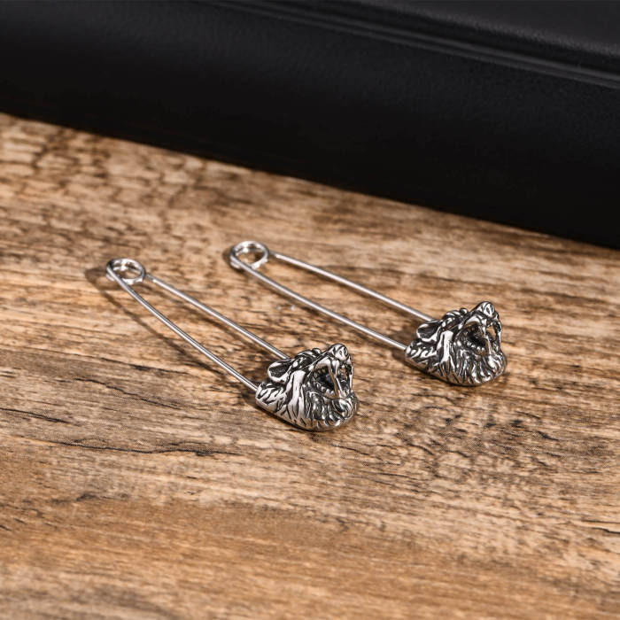 Wholesale Stainless Steel Wolf Head Pin Earrings