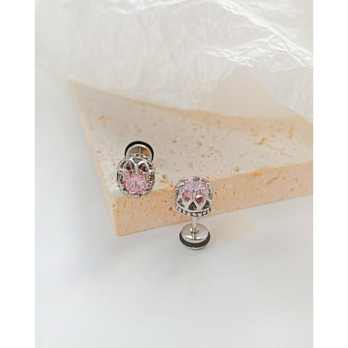 Wholesale Stainless Steel Pink CZ Earring