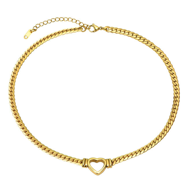 Wholesale Stainless Steel Hollow Heart NK Necklace