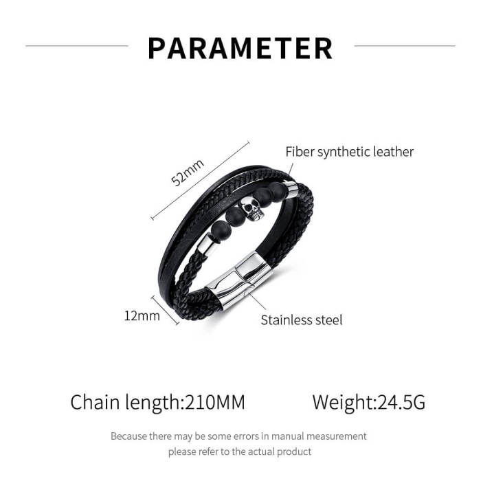 Wholesale Skull Leather Bracelet for Men