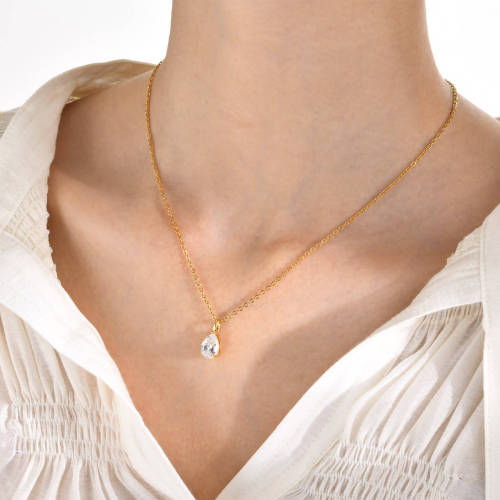 Wholesale Stainless Steel Water Drops CZ Pendant