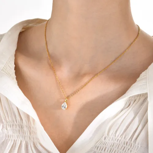 Wholesale Stainless Steel Water Drops CZ Pendant