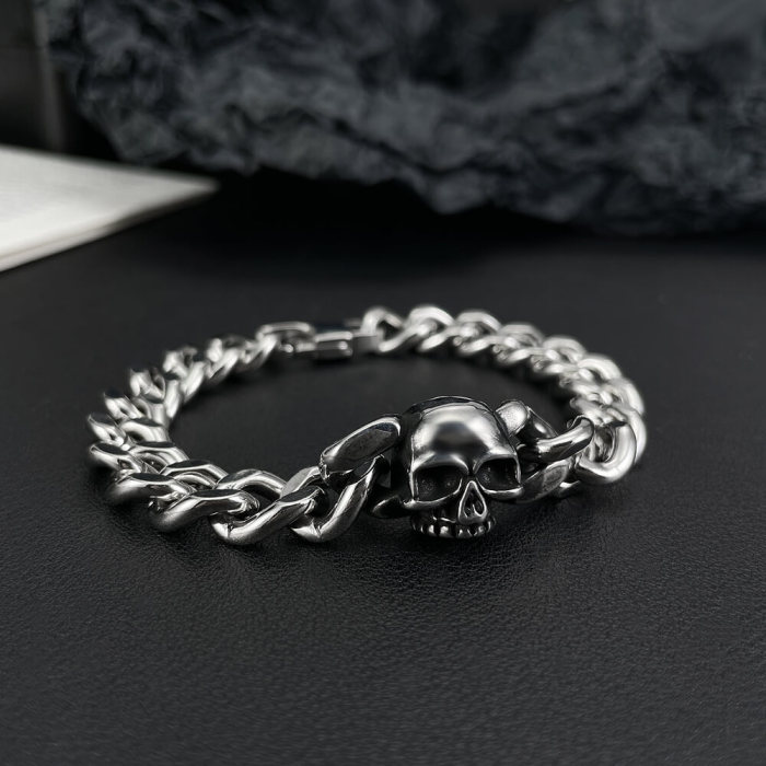 Wholesale Steel Men's Skull Cuban Chain Bracelet