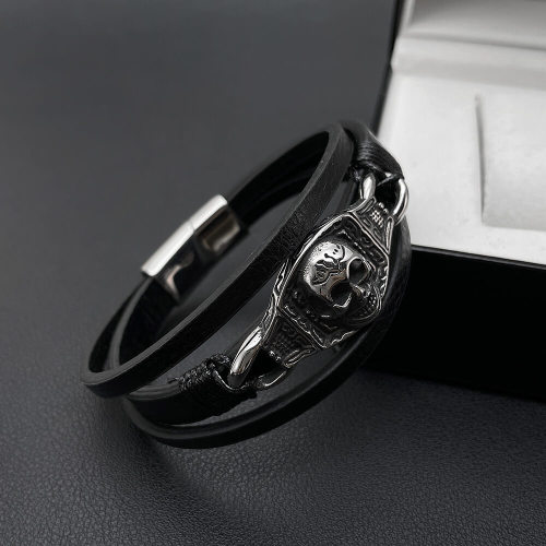 Wholesale Steel Skull Leather bracelet for mens