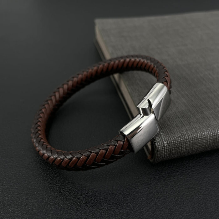 Wholesale Stainless Steel Magnetic Clasp Leather Bracelet