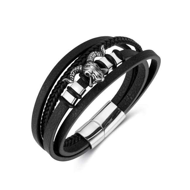 Wholesale Steel Goat Head Leathet Bracelet